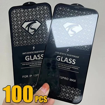 100шт Diamond Закалено Стъкло С Пълно Покритие, АНТИСТАТИК Защитно Фолио За Екран За iPhone 15 Pro Max 14 Plus 13 Mini 12 11 XR XS X