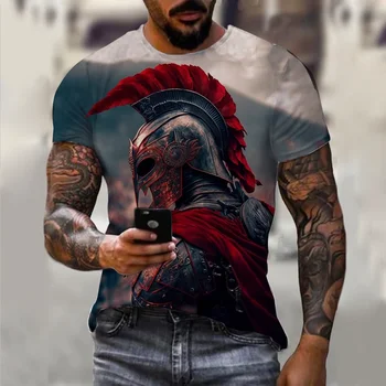 2023 Реколта Мъжка Тениска С Спартанской Графика, 3D Принтом, Улични Модни Блузи с къс Ръкав, Негабаритная Забавно Мъжки Дрехи, Престрелки Тениски