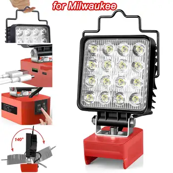 24 W/48 Watt Led работна лампа за Milwaukee M18, Водоустойчив Безжичен Прожектор с зарядно USB порт и Type-C за работилница, Къмпинг