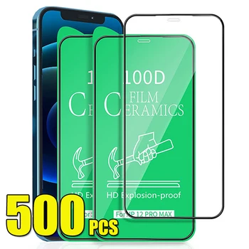 500шт 100D Керамични Фолио, Защитно Фолио HD Противоударная Пълно Покритие За iPhone 15 Pro Max 14 Plus 13 Mini 12 11 XR XS X 8 7 SE