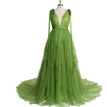 Ashely Alsa снимка на Зелени Вечерни рокли Трапецовидна форма със сексуалната отворен гръб, дълго премяна Vestidos Prom 2023