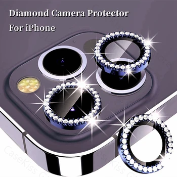 Diamond Защитник на камерата За iPhone 14 13 11 15 Pro Max 12 Pro От Закалено Стъкло С Метални Пръстени Калъф За Обектив iPhone 12 11 Mini 14plus