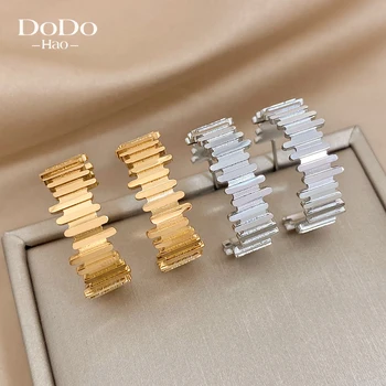 DODOHAO, Нередовна Модни кръгли обици-халки с неравности за жени, Ефектни метални обеци, златен цвят, трендови вечерни украса