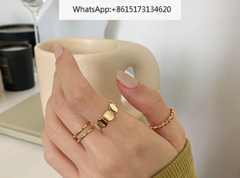 E501 Корейската мода, разгъната на вафли, усукване от пържено тесто, хастар от три части, Универсален комплект пръстени