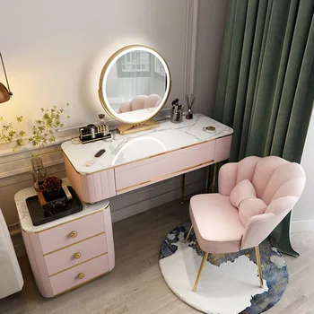 Nordic Light Луксозен Шиферный Тоалетка LED Smart Mirror Многофункционален Шкаф за съхранение на вещи у дома декор