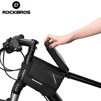Rockbros, официалната велосипед рамка, своята практика за горната тръба, Водоустойчив предната чанти и калъфи за телефон със сензорен екран, Две Странични чанти за инструменти 030-60BK