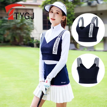 TTYGJ, женски трикотажный камизола за голф без ръкави, Женски еластична дишаща жилетка за голф, Тънки блузи с V-образно деколте, модни облекла, спортни
