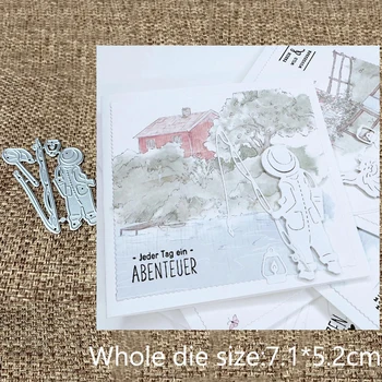 XLDesign Занаят Метален шаблон за рязане на форми Умира Малък рибар украса албум за албуми, щанцоване Албум Хартиена Картичка Занаят релеф