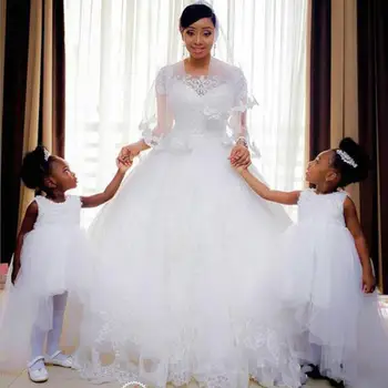 Африкански Нигерийски Сватбени рокли Големи размери с аппликацией, влак, ръкави-капки Бална рокля за младоженци