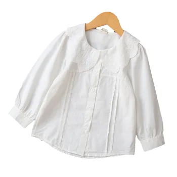 Блуза за момичета, риза с голяма яка и дълги ръкави, Детски дрехи 2023, Новостите на есен
