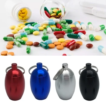 Водоустойчива кутия за таблетки от алуминиева сплав, ключодържател ръчен предпазител за хапчета, мини-контейнер за бутилки за пътуване на открито, къмпинг