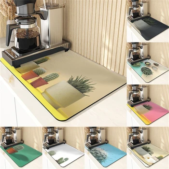 Впитывающий подложка за сушене в 3D растително стил За кухненската маса, Салфетки за хранене, кухненски аксесоари, Силиконови подложки с принтом кактус