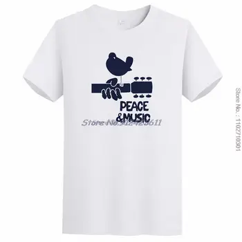 Вудстокский музикален фестивал Peace 1969, ретро графики тениски, негабаритная мъжка тениска с къс ръкав, модни градинска Унисекс облекло