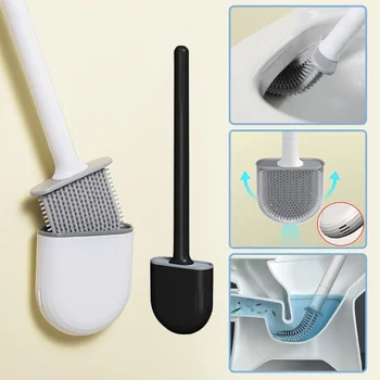 Гъвкава силиконова четка за тоалетна с държач, Запечатани мека четка за почистване на тоалетната чиния, Стенни четка за почистване на тоалетната чиния в банята