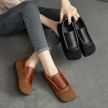 Есенно-зимни нови тънки обувки на плоска подметка, модни дамски обувки с пълна засаждане