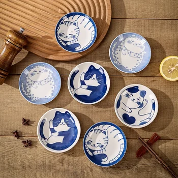 Керамични съдове за Сладък сос в японски стил, Творчески Сладък Cartoony Модел Лъки Котка, под формата на капки вода, Чинии за суши с плодове