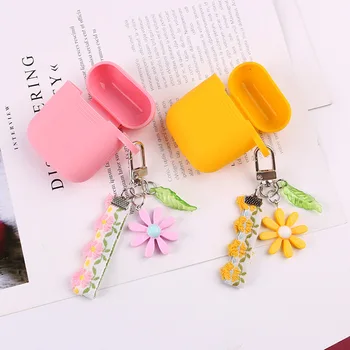 Ключодържател с Лайка ярки цветове, сплетен цвете, лист от смола, окачване за Bluetooth слушалки, аксесоари за подаръци за рожден ден за жените