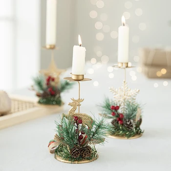 Коледен Железен Свещник във формата на Снежинки и Звезди, Коледна декорация, Свещник Дядо Коледа За дома, декорация на Коледната трапеза, Коледни подаръци