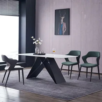Комбинация от масата за хранене и стол в скандинавски стил, малка лампа, луксозна маса за хранене ins Fengyan board, 4/6 стола, модерна