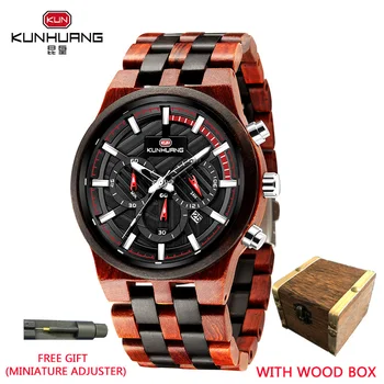 Куньхуань, дървени мъжки часовник от червено сандалово дърво, светещи дървени часовници, прост стил, кварцов часовник от дърво, директна доставка