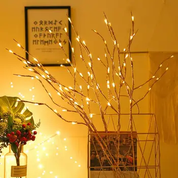 Лампа във формата на клони от Върба, Декоративна клонка, Реалистична лампа във формата на клони от Върба, лека нощ на батерии с изкуствено растение, настолна лампа