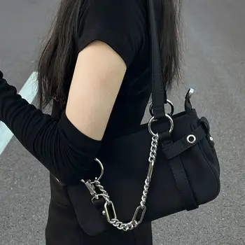 Луксозна дизайнерска чанта в готически стил за жени, Модни мото-байкерская нова черна чанта под мишниците, однотонная градинска дамска чанта Bolso Mujer