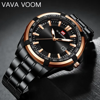 Луксозни часовници VAVA VOOM, мъжки бизнес водоустойчив кварцов ръчен часовник с циферблат от неръждаема стомана, всекидневни, спортни мъжки часовници със светещи стрелки
