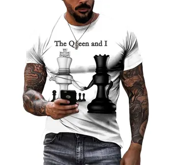 Лятна мъжка тениска с шахматна 3D HD печат, висококачествено облекло за състезания, Модни пулове голям силует, удобна риза