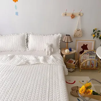 Лятото стеганое одеяло с корейски накъдрен, Плисе обикновена одеяла Кралица, лека, приятна за кожата Комплект тънки одеяла или едно одеяло