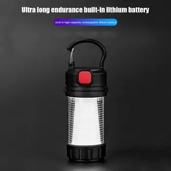 Мини фенер за къмпинг USB Type-C, зареждане от 800 ма, аварийно фенерче, 5 режима, Предупреждение за червената светлина е с плетене на една кука, външно осветление