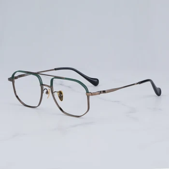Многоугольная титановая рамки за очила-стил Пилот за жени, очила с двоен мост, два цвята Естетически Кралски очила, Леки Луксозни мъжки