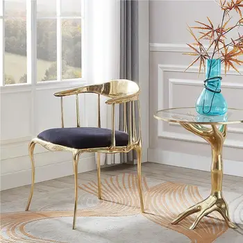 Модерен лек луксозен дизайнерски стол от чиста мед за хола, маса за хранене, стол, подлакътник, работен стол модел villa club, стая за почивка, единична стол