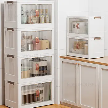 Модерни кухненски шкафове Етаж рафтове За съхранение на микровълнова фурна Шкаф-мебели Многофункционален шкаф с две врати с подвижни колела
