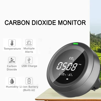 Мониторинг на качеството на въздуха 3в1 с акумулаторна литиево-йонна батерия, детектор за въглероден двуокис, околната температура и влажност за офис