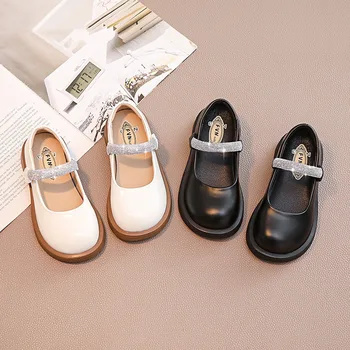 Обувки за момичета, детски малка обувки на принцесата, новост 2023 г., пролетно-есенна обувки за по-големите деца подметка с черен цвят
