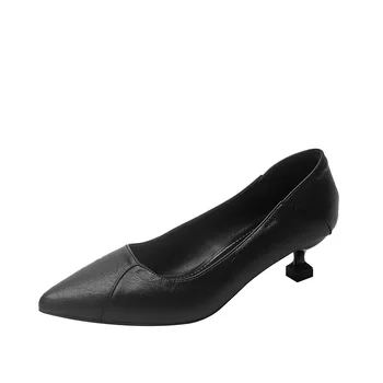 Обувки, Новост 2023 г., дамски обувки-лодка с остри пръсти, за момичета, от изкуствена кожа на тънък ток 7 cm, Офис дамски обувки за работа в офис, пикантен дамски обувки за сватбени партита, черна