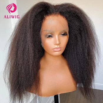 Перука от човешки косъм с кудрявыми ръбове 13x4, детски косата, Без лепило, Перуки от естествена коса Yaki с директни връзки HD За жени