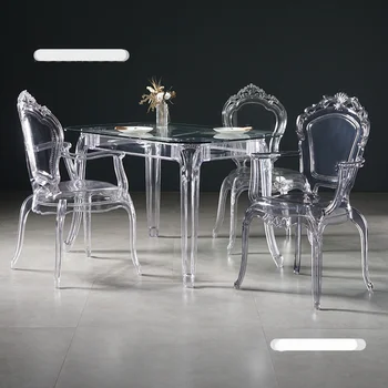 Прозрачни прости Трапезни столове Креативна Кухненски Мебели, Битова Трапезария стол от Акрил Кристал Дизайнерски Стол в дворцов стил