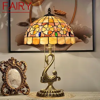 Страхотна модерна настолна лампа от месинг, европейски декор под формата на черупки от Тифани, Ретро Медни настолни лампи за дома, хол, спалня