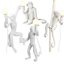 Съвременен творчески Таванско помещение Vivi E14 LED Бялата маймуна от смола, Ретро Коноп въже, Стенен монтаж, външен, тенис на Окачен лампа за осветление дома, Кафе-бар