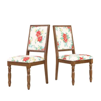 Трапезни столове Pioneer Woman в ретро стил с цветя модел, комплект от 2