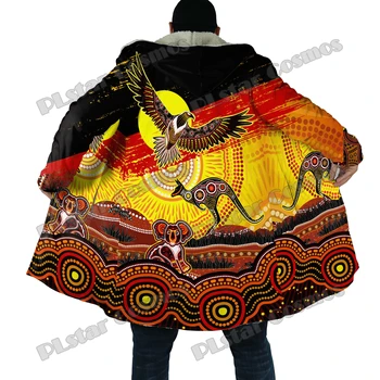 Флаг на аборигените Слънцето Орел Коала, Кенгуру С 3D принтом Мъжки пелерина с качулка, Унисекс Зимата мек вълнен плат топло наметало палто PZY06