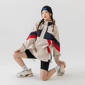 Японската университетската яке, за Мъже Градинска ветровка в стил мозайка с цветни блокчета, палта, Дамски пролетни модни якета за колеж на тънка цип