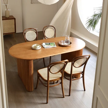 Японски маси от ратан Скандинавски Дизайнерски Мебели Правоъгълна маса за хранене от масивно дърво Прости Модерни Домашни маси за престой в семейството